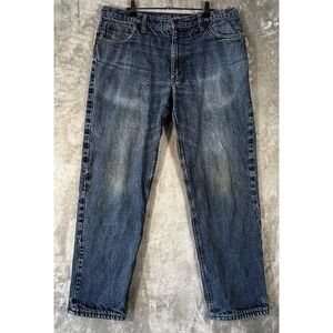 Lands End men's 36x30 Traditional Fit flannel lined blue jeans Whiskers